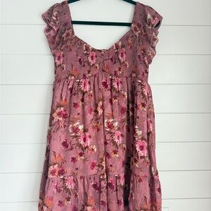 Floral Smocked Dress With Flutter Sleeves, Size L